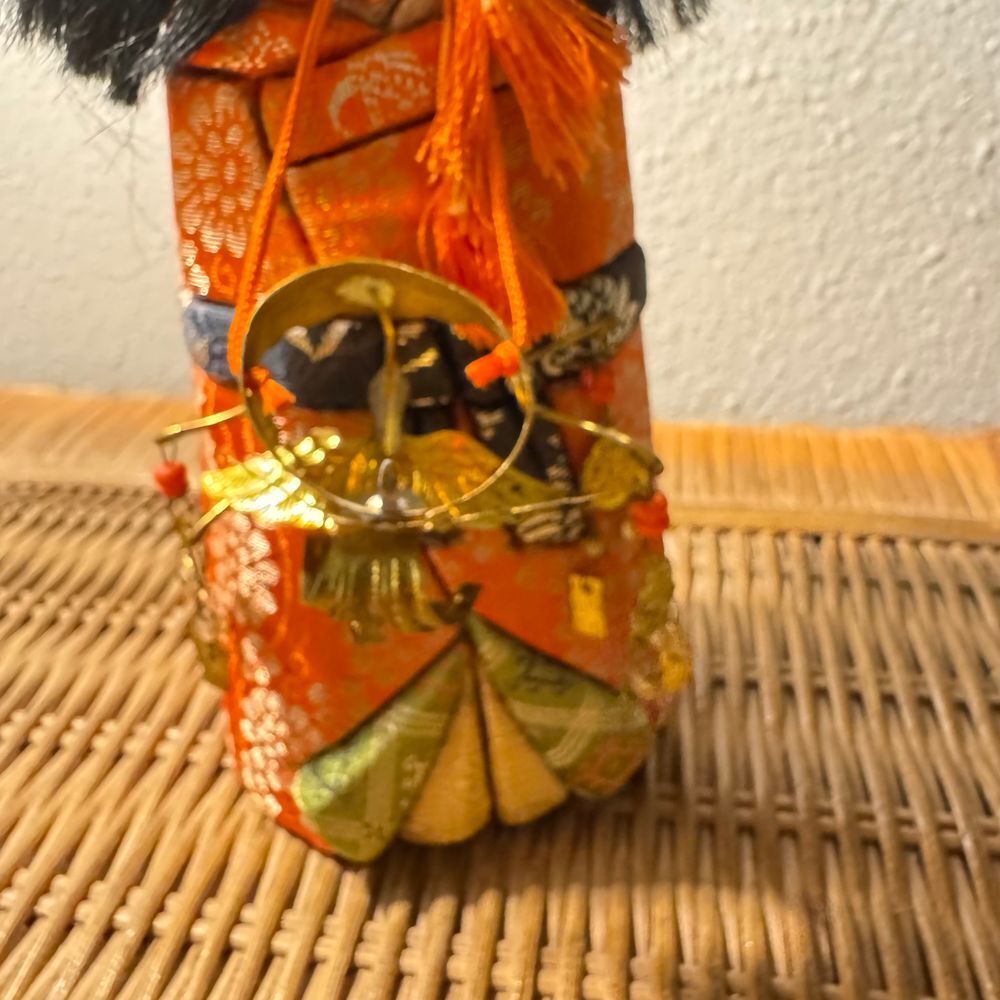 Vintage Japanese Kimekomi Doll Traditional Orange Kimono‎ Accents 7 inch 70's - Picture 15 of 15